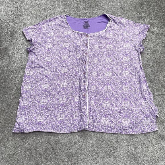 Simply Basic Sleepwear Shirt Womens 2X Purple Paisley Button Down Pajama Top - Picture 1 of 9
